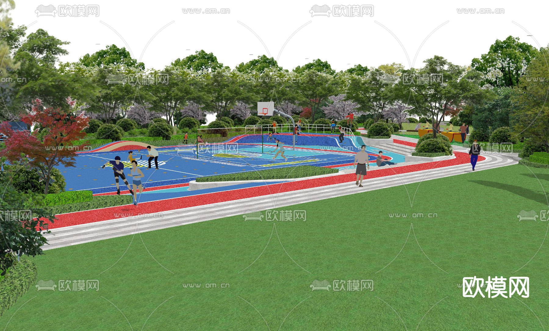 现代艺术篮球场su模型下载（渲染图3）