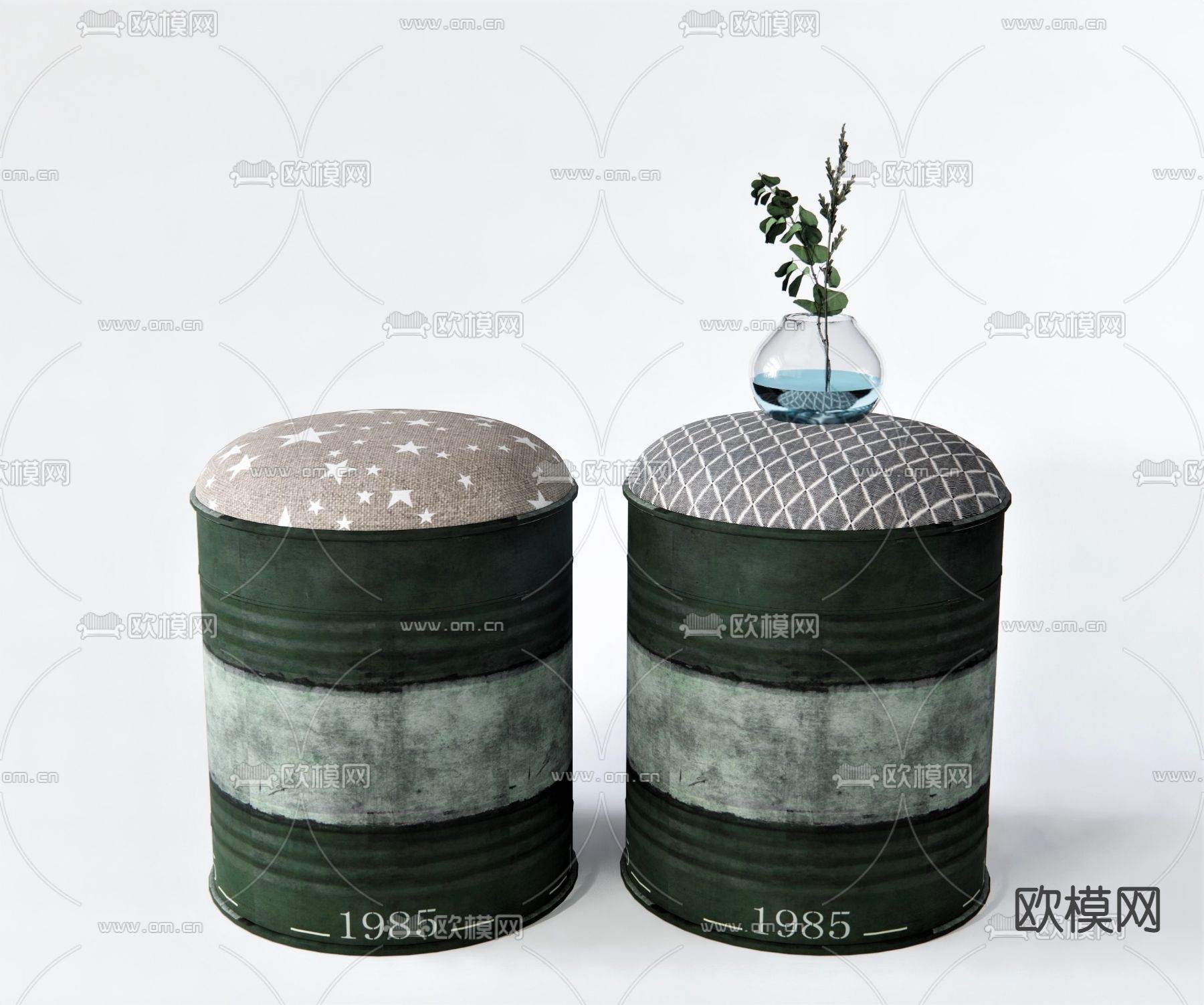 工业风布艺凳子su模型下载（渲染图1）