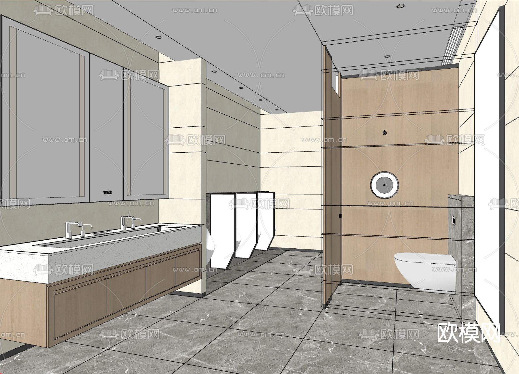现代浴室卫生间su模型下载（渲染图2）