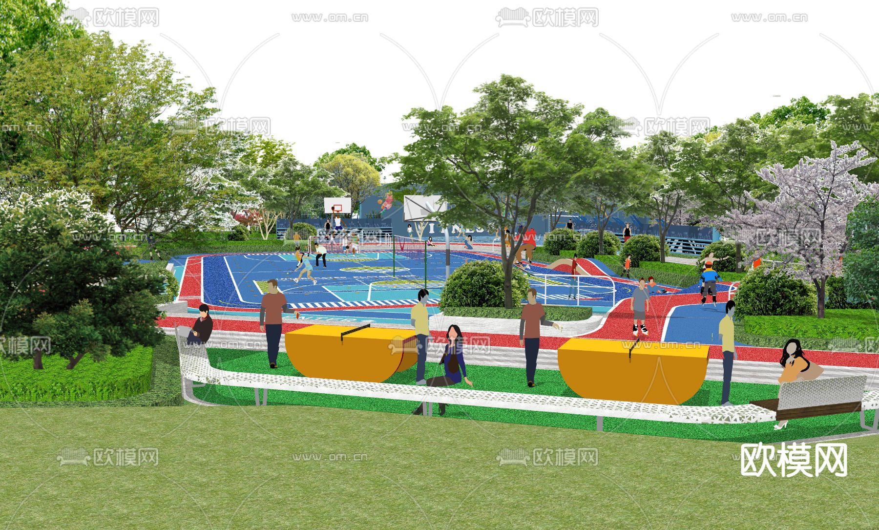 现代艺术篮球场su模型下载（渲染图2）