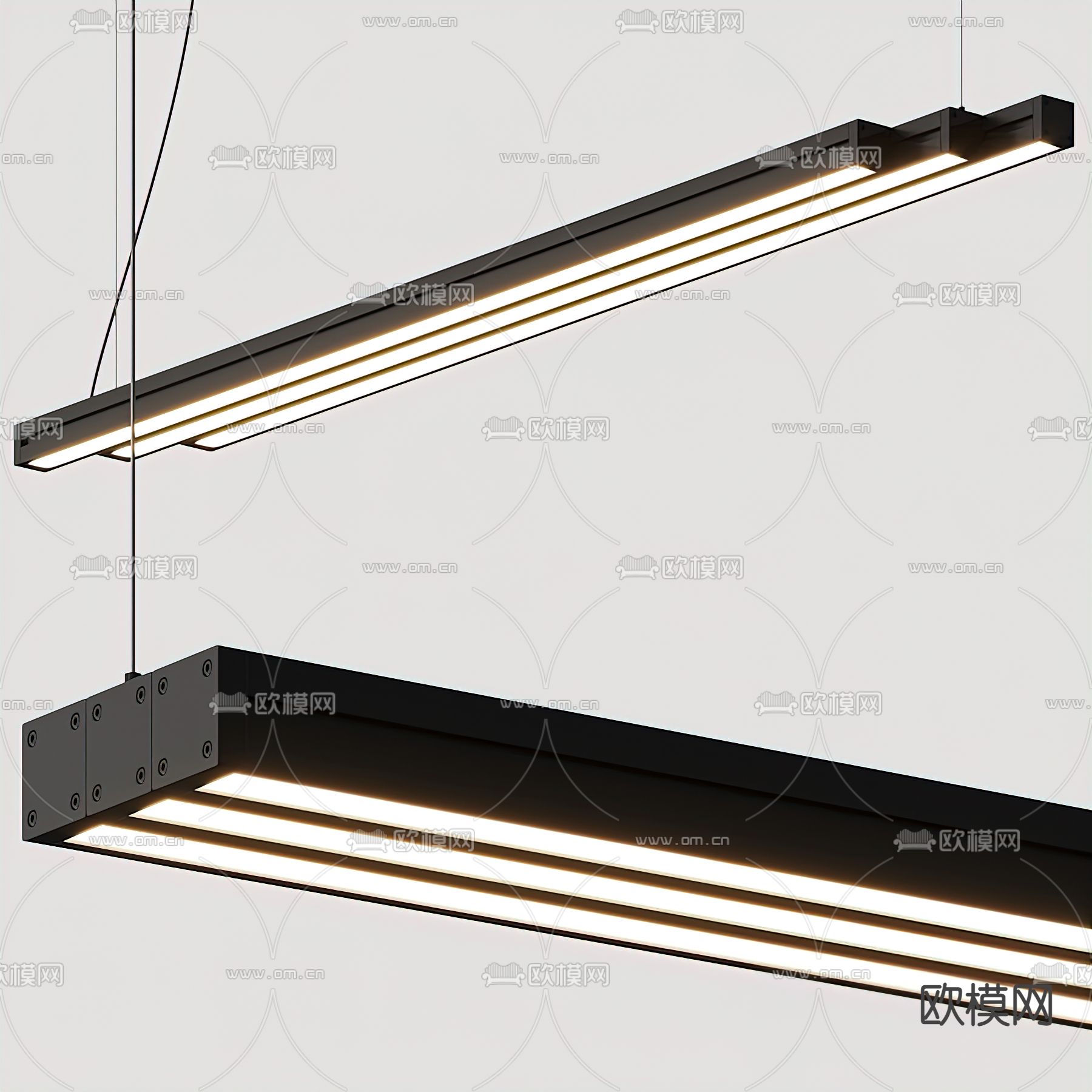 现代办公条形吊灯3d模型下载