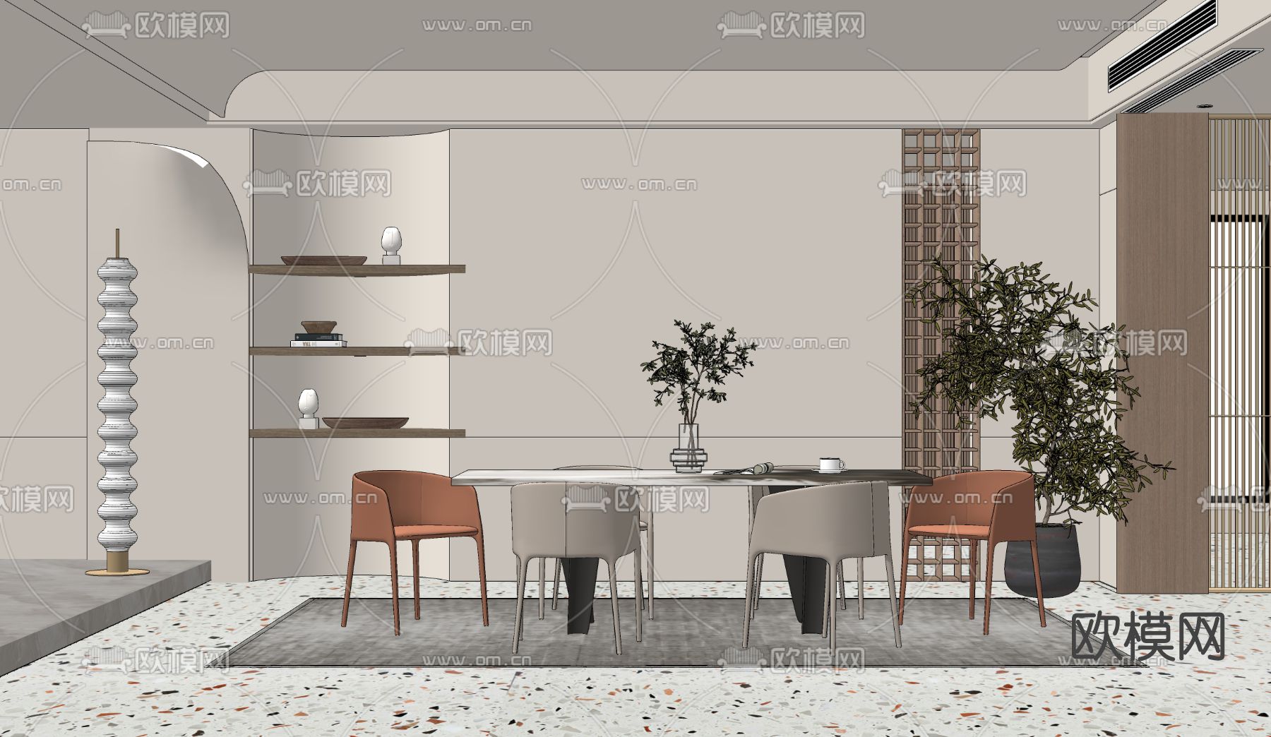 现代大理石餐桌椅su模型下载（渲染图2）