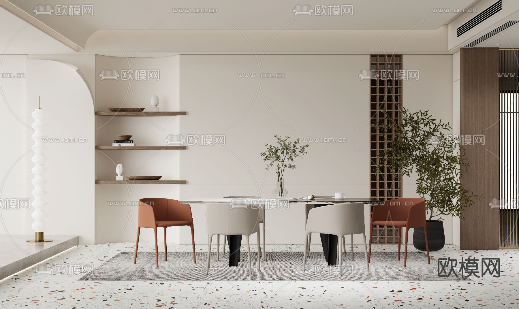 现代大理石餐桌椅su模型下载（渲染图1）