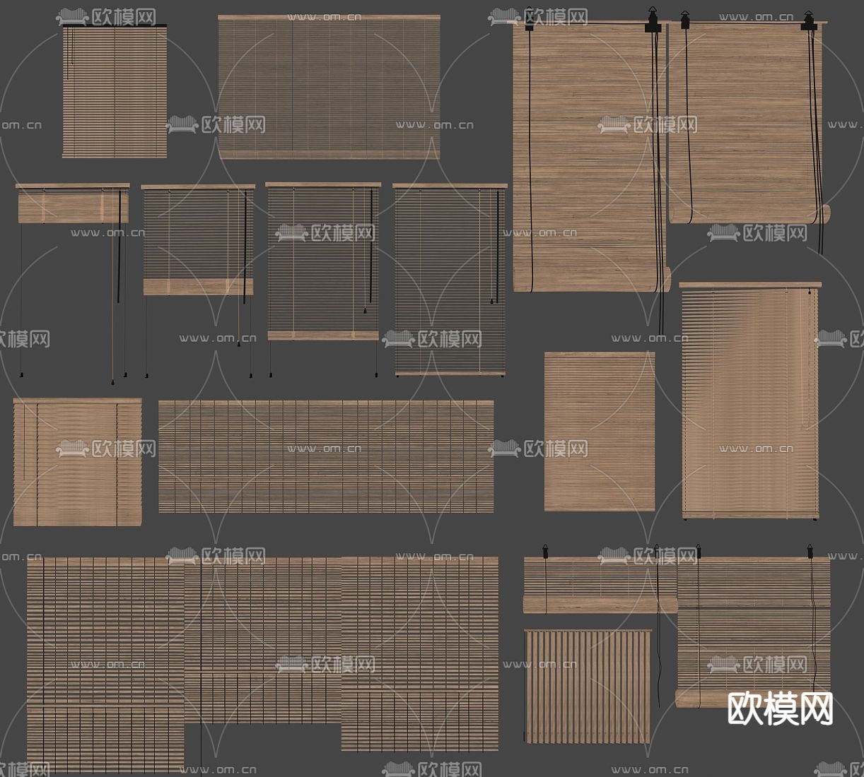 新中式竹帘卷帘窗帘百叶帘su模型下载（渲染图2）