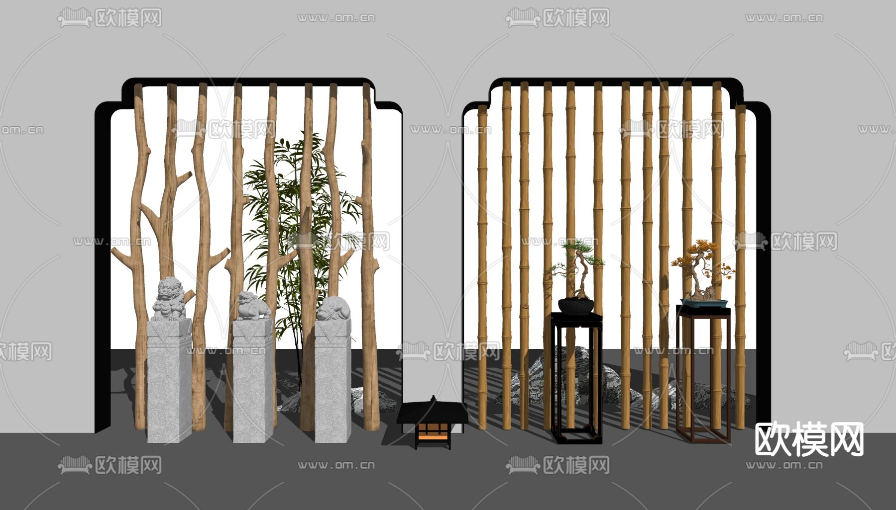 新中式绿植隔断su模型