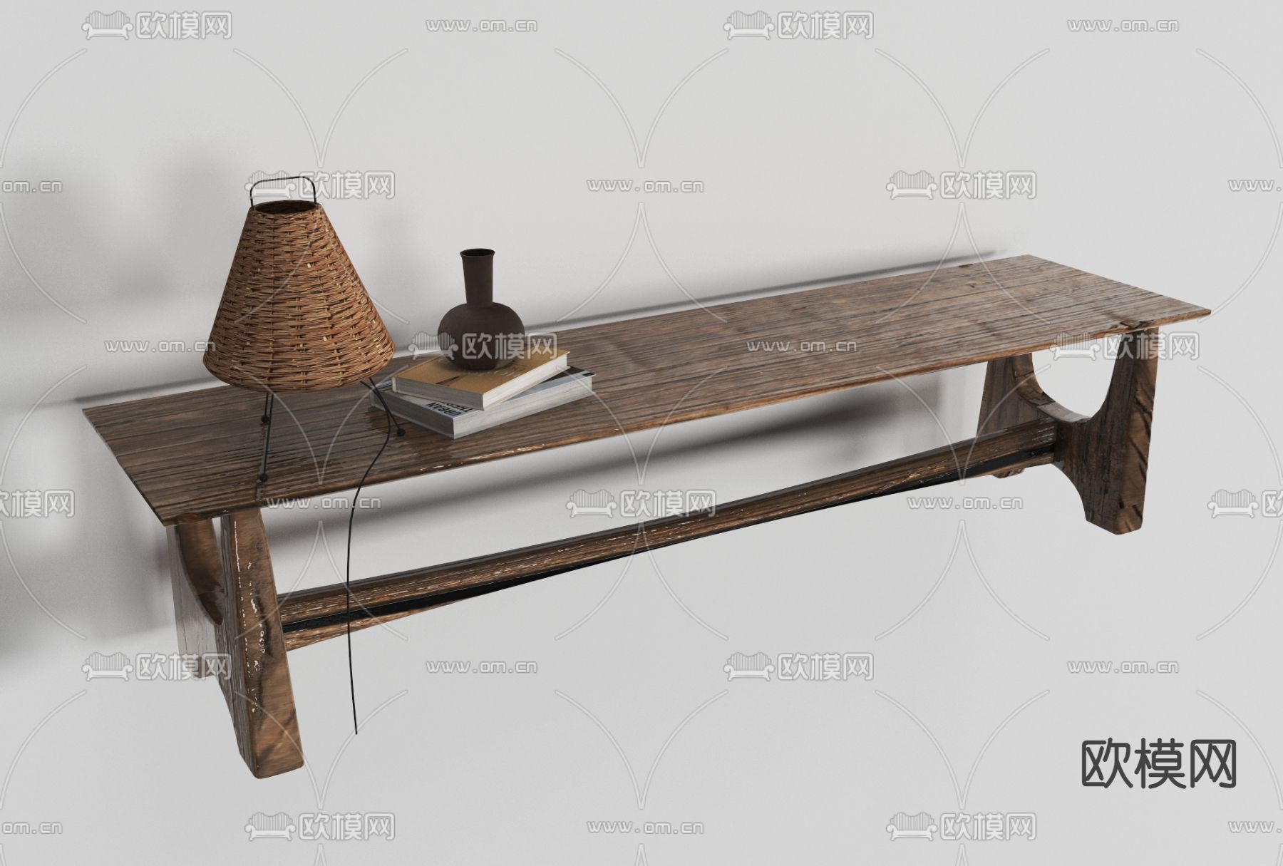 侘寂实木长凳免费3d模型下载