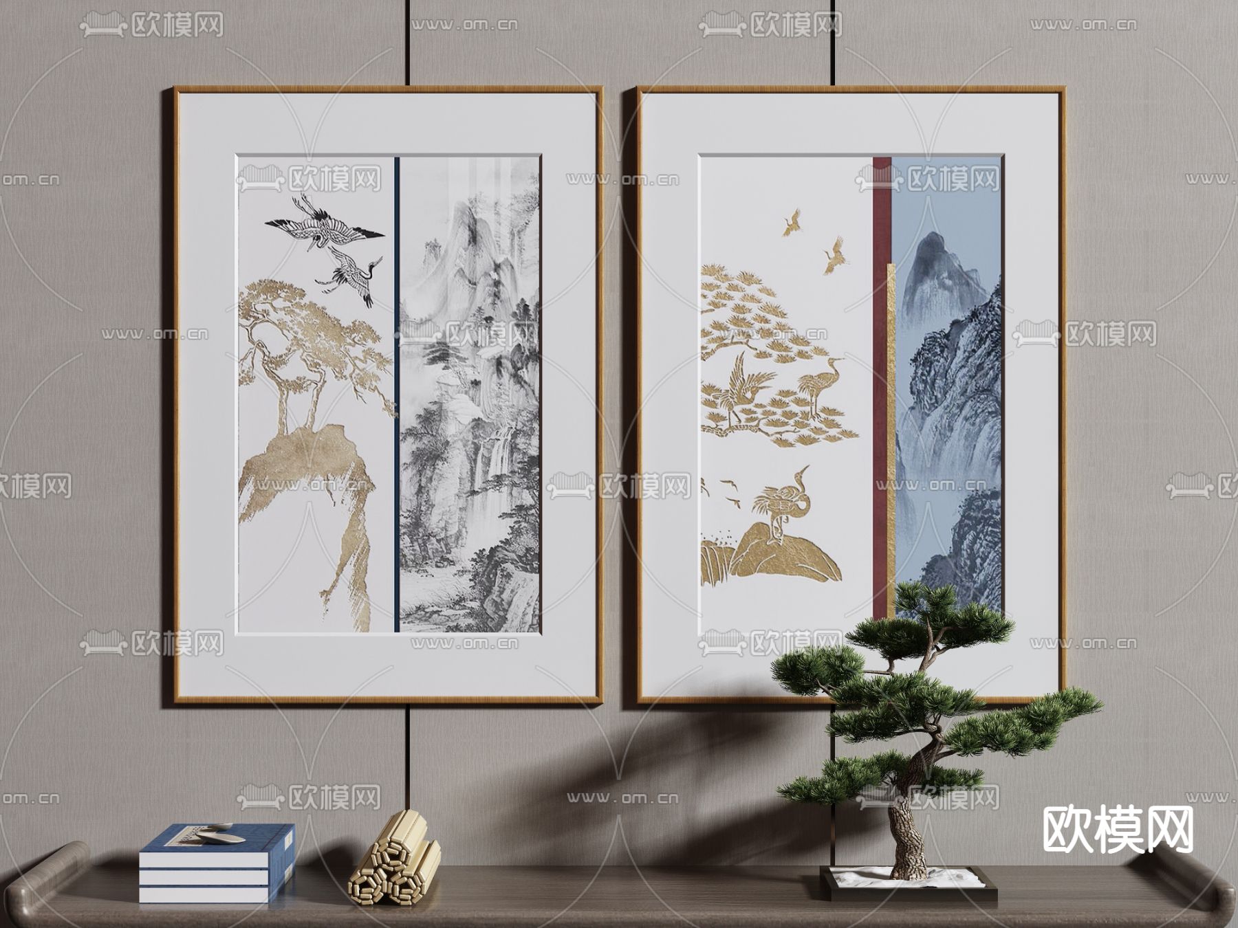 新中式装饰挂画3d模型