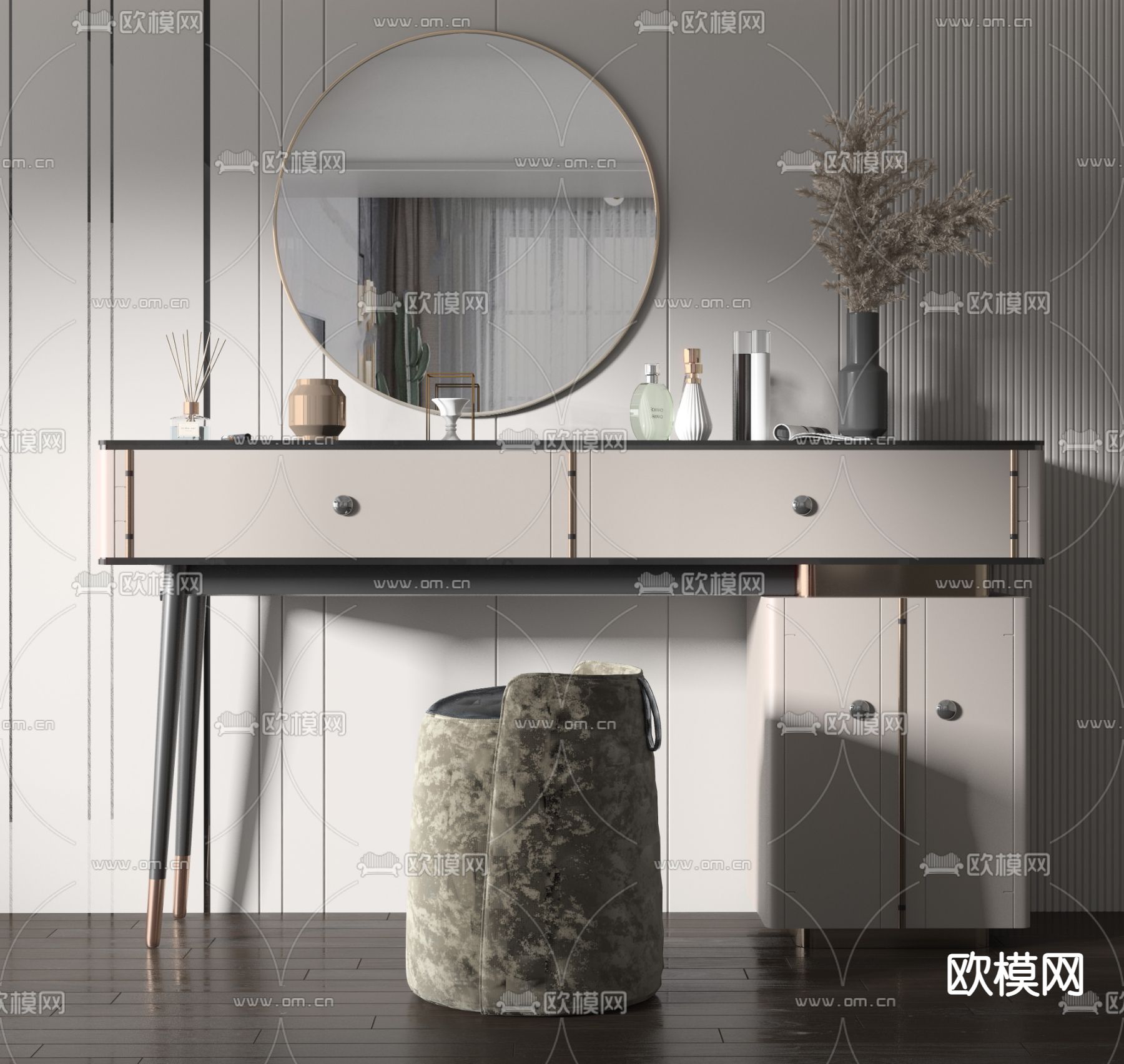 现代轻奢梳妆台3d模型下载
