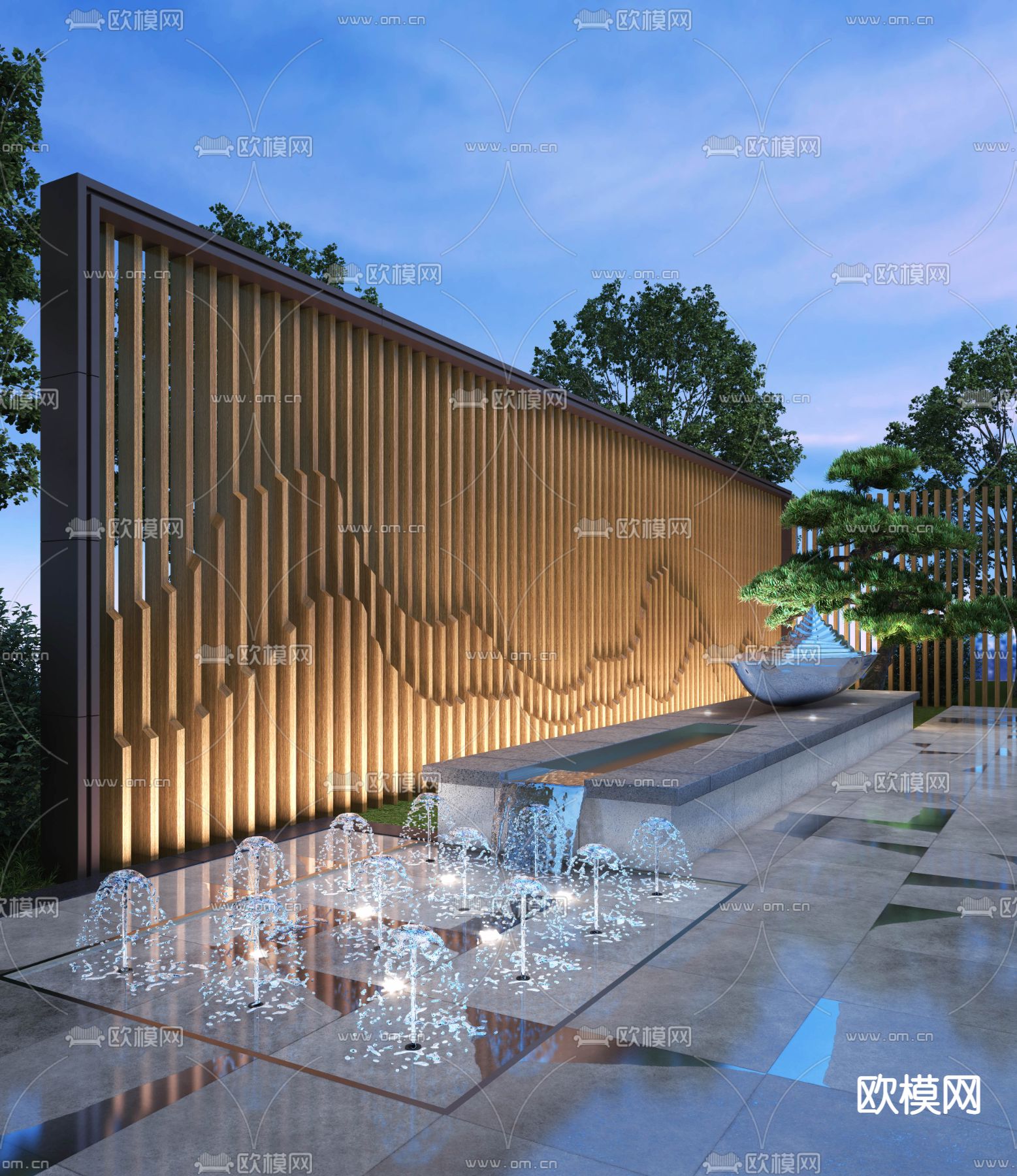 现代庭院景观墙3d模型下载