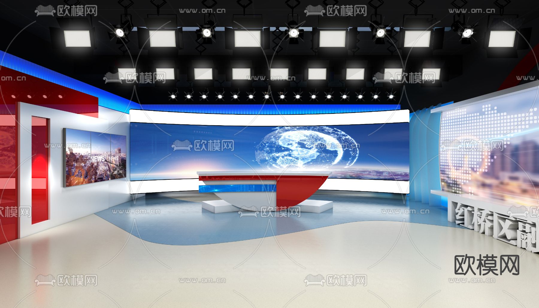 现代广播电台演播室3d模型下载（渲染图1）