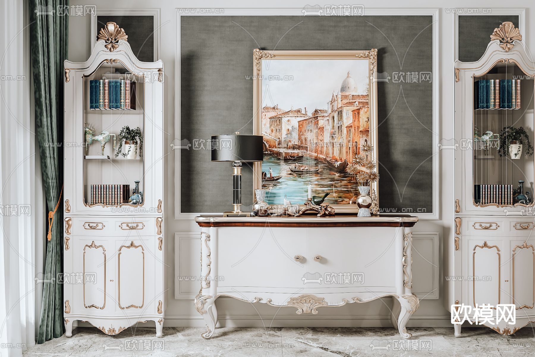 欧式轻奢边柜3d模型下载