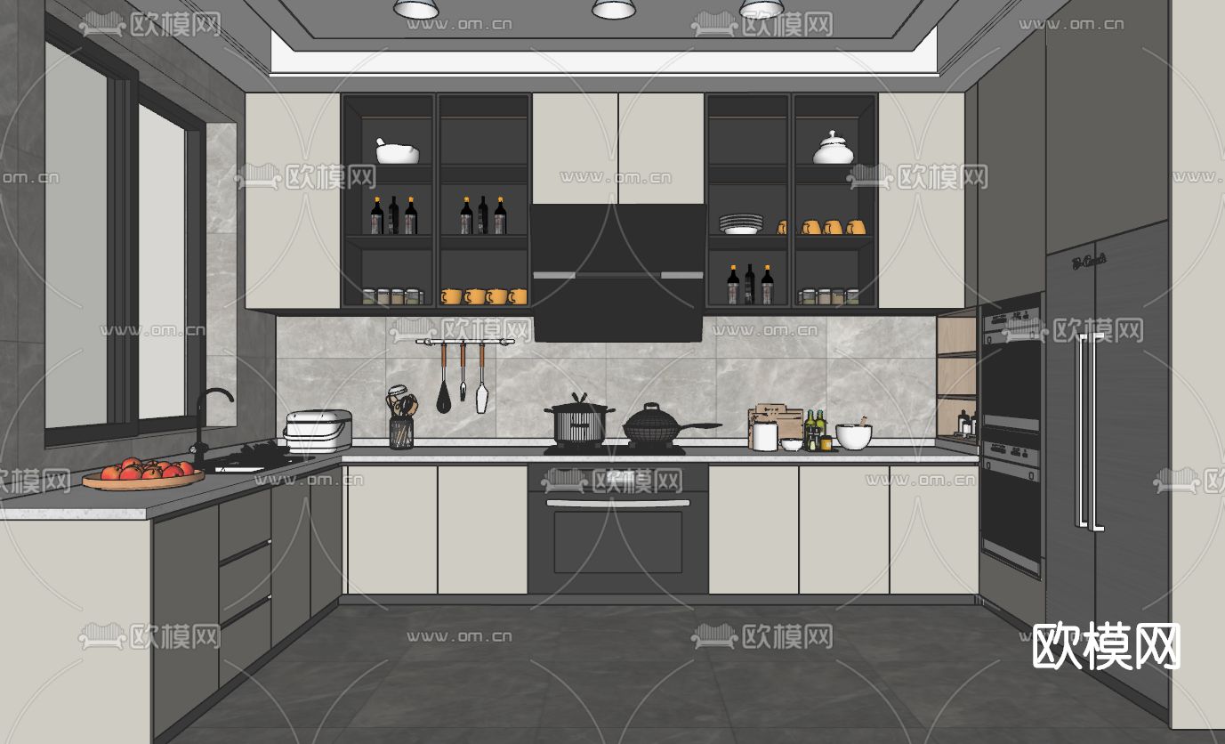 现代厨房su模型下载（渲染图2）