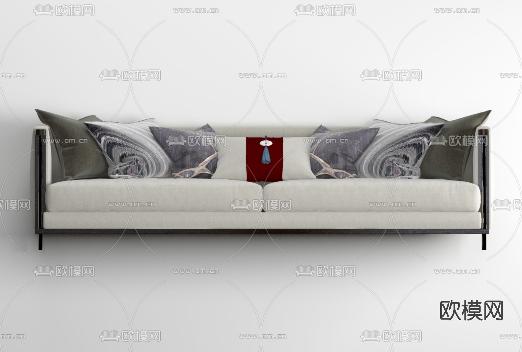 新中式布艺双人沙发免费3d模型下载