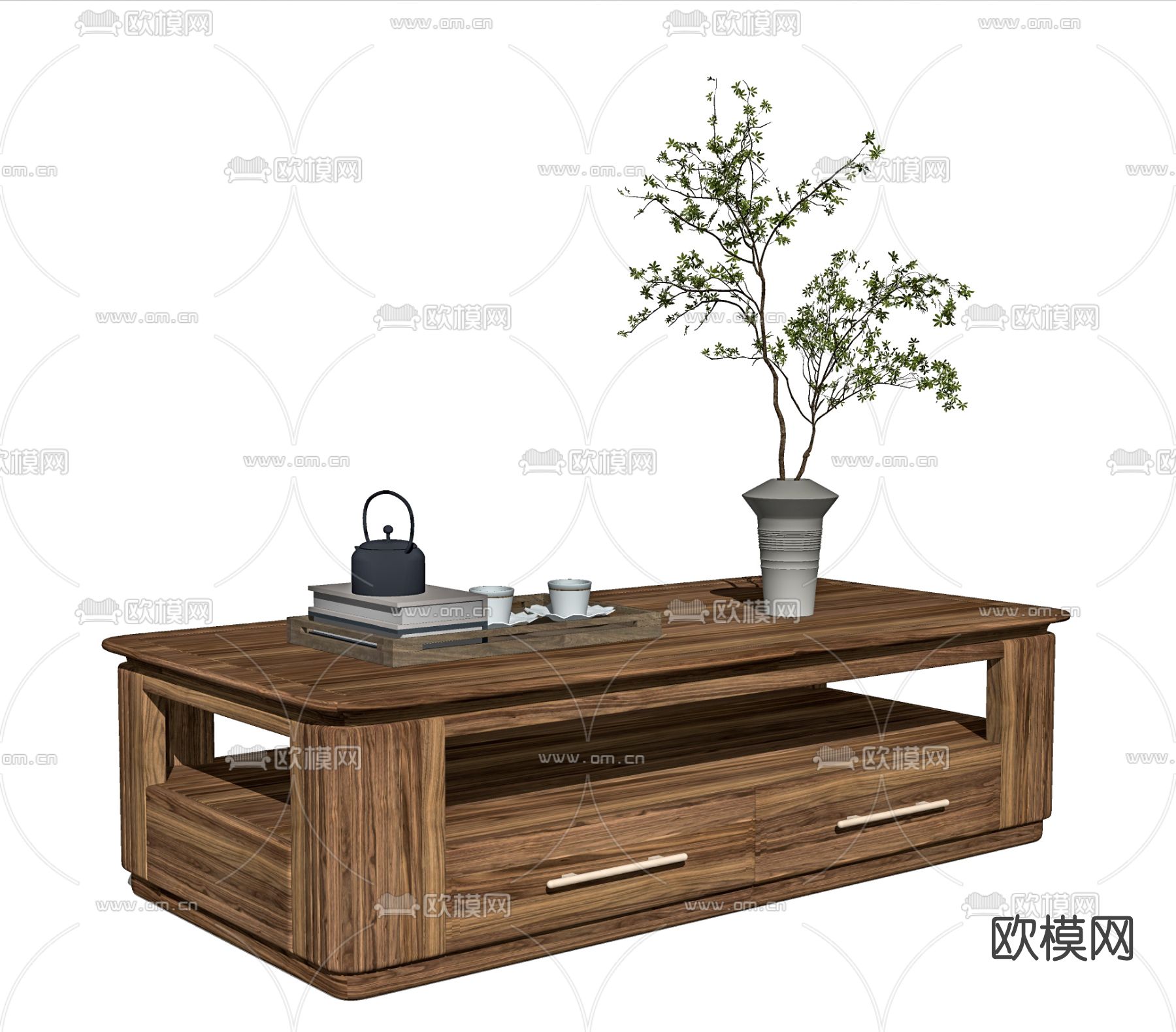 新中式实木茶几su模型下载（渲染图2）