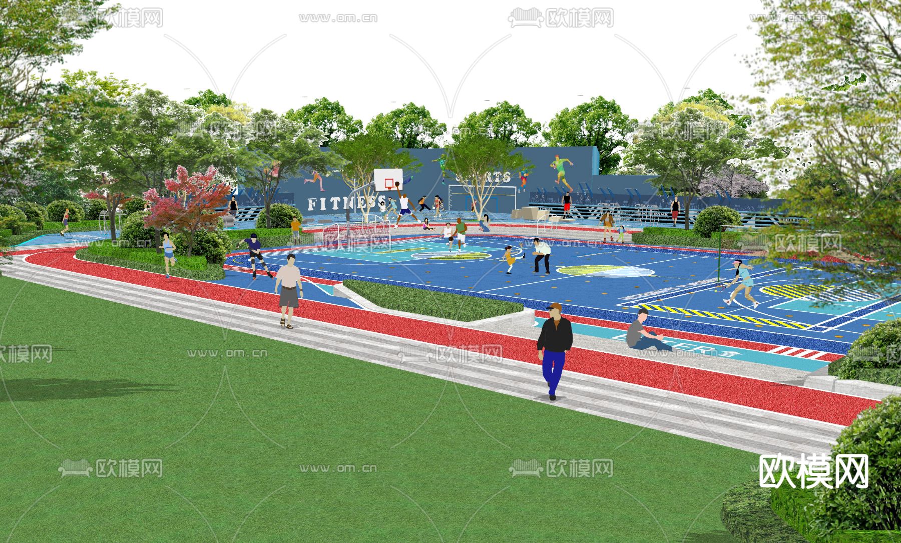 现代艺术篮球场su模型下载（渲染图1）