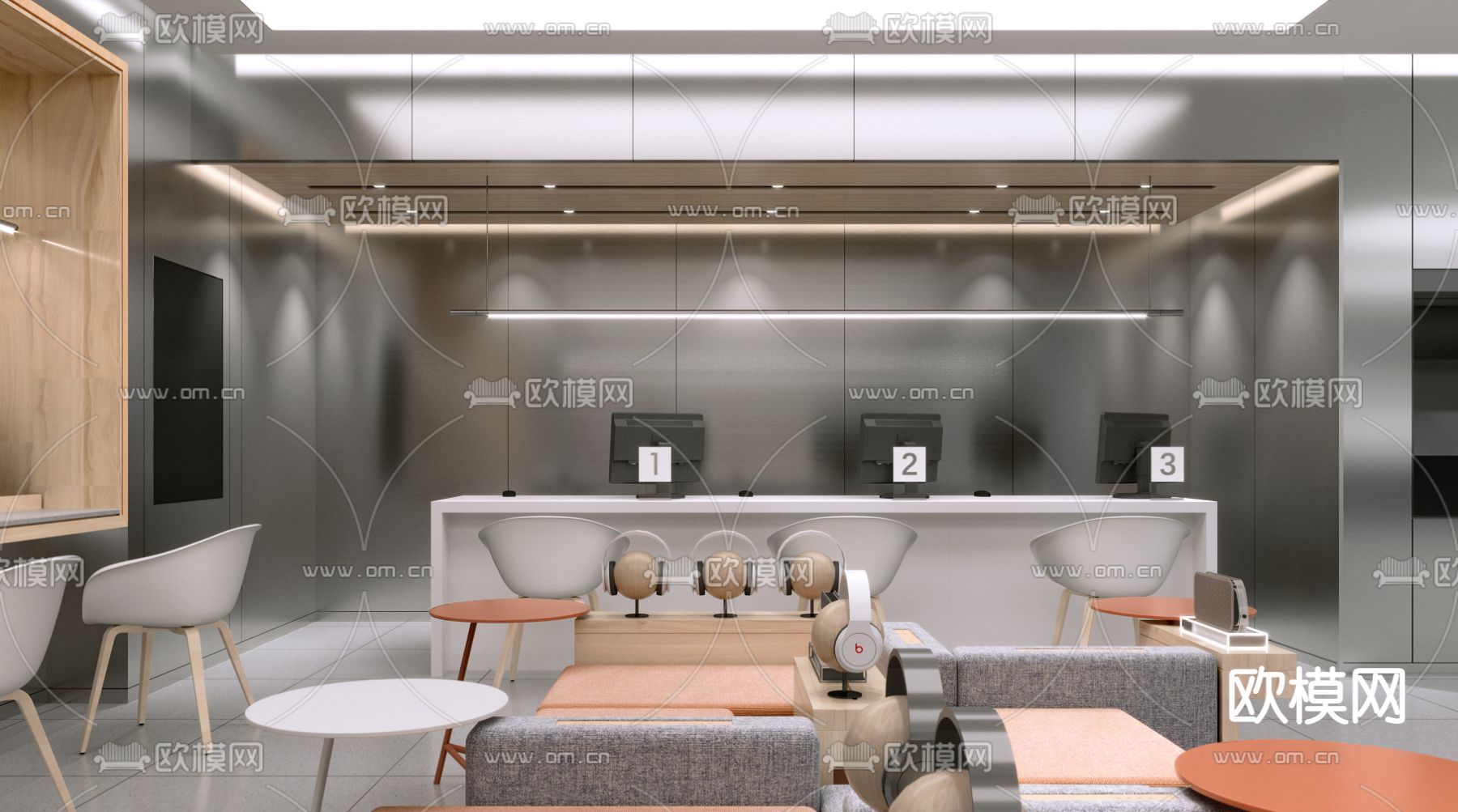 现代办公室休息区3d模型下载（渲染图2）