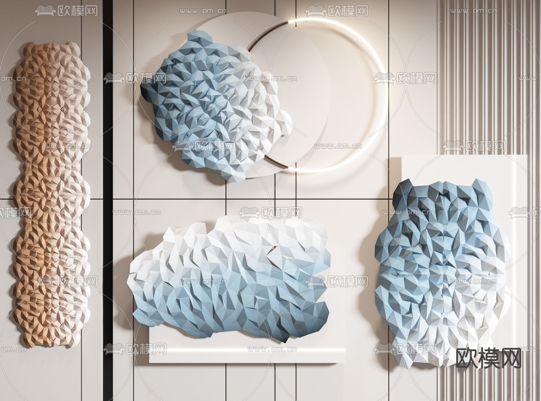 现代轻奢墙饰3d模型下载