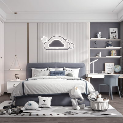  现代男孩房su模型 