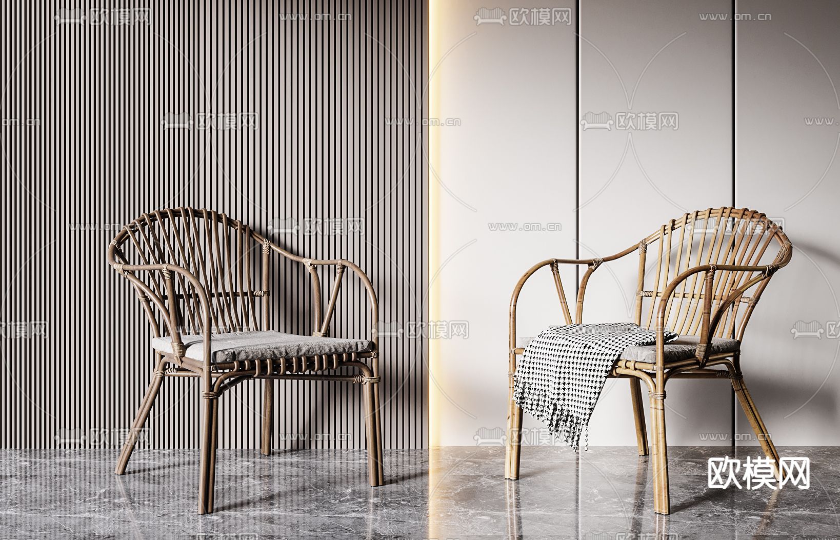 侘寂藤编户外休闲椅3d模型下载