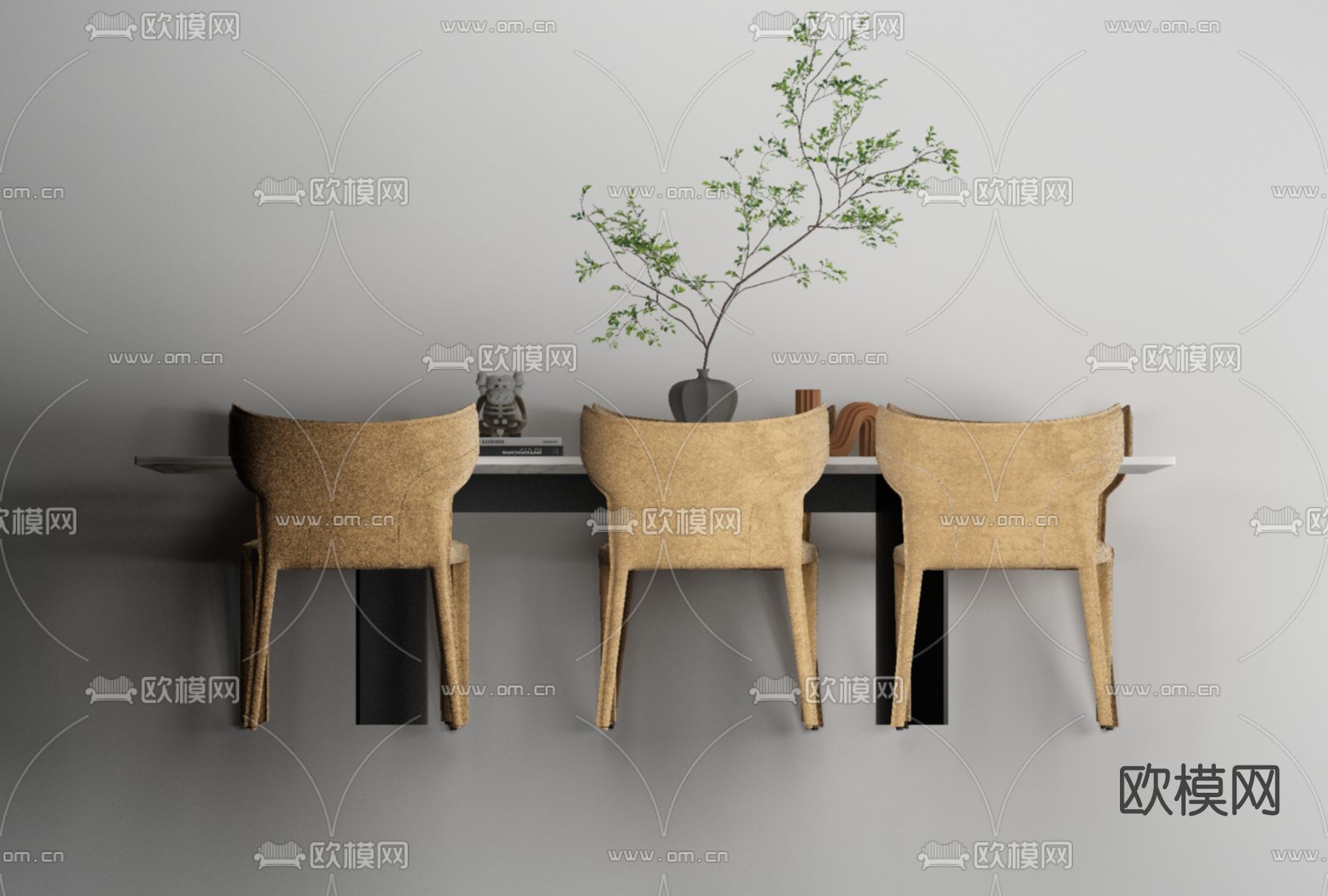 现代大理石餐桌椅免费3d模型下载