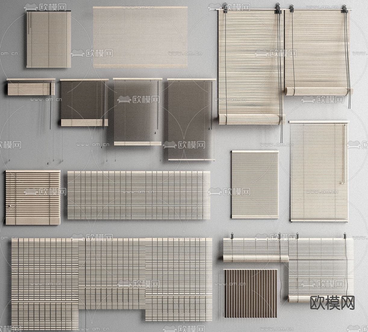 新中式竹帘卷帘窗帘百叶帘su模型下载（渲染图1）