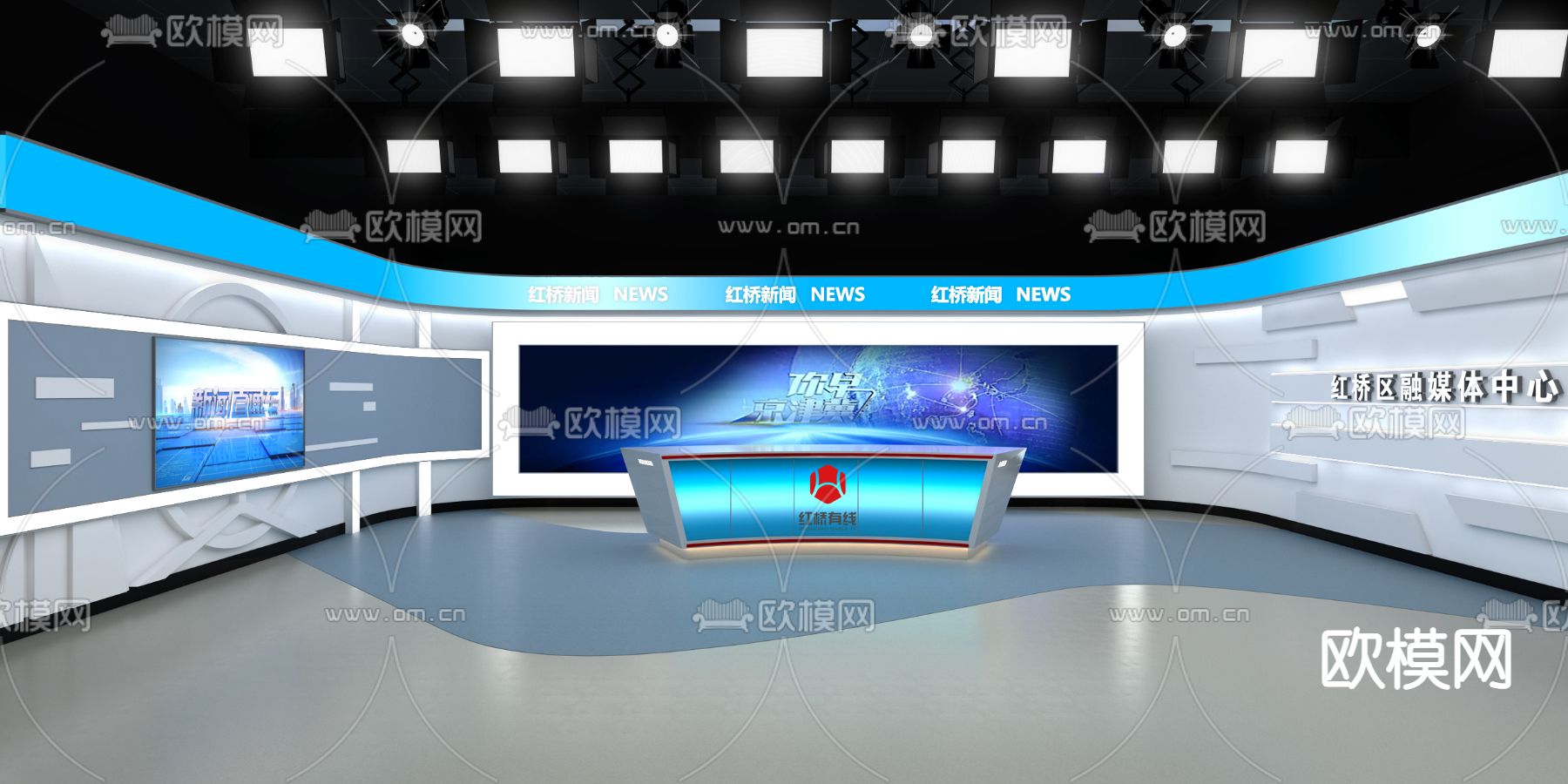 现代广播电台演播厅3d模型下载（渲染图1）