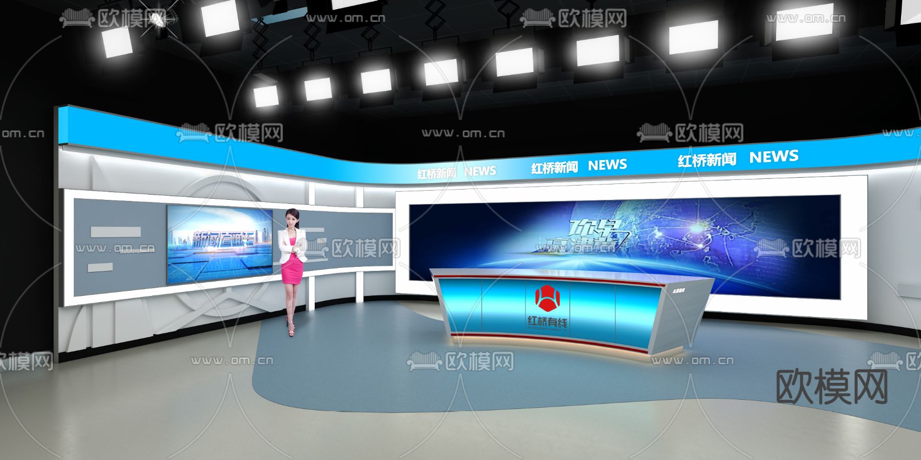 现代广播电台演播厅3d模型下载（渲染图2）