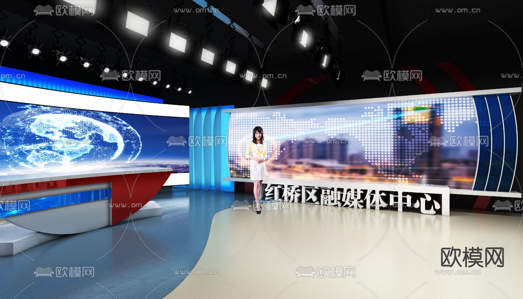现代广播电台演播室3d模型下载（渲染图3）