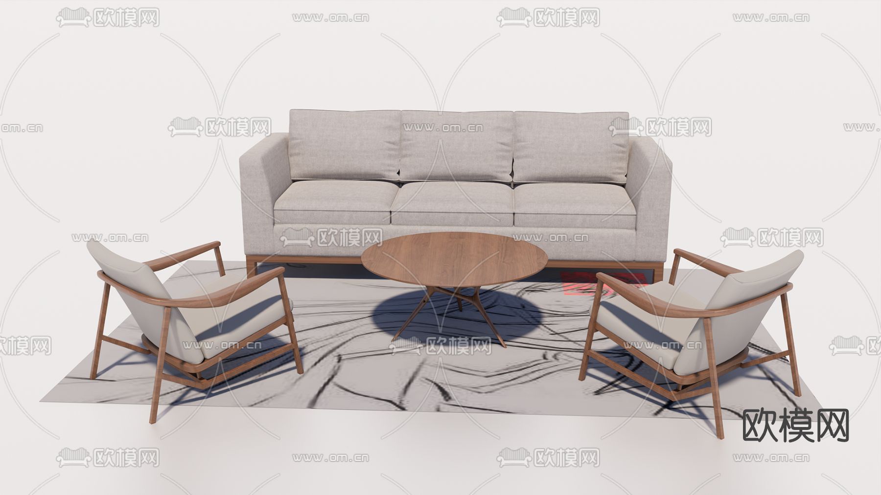 新中式布艺沙发组合su模型下载（渲染图1）