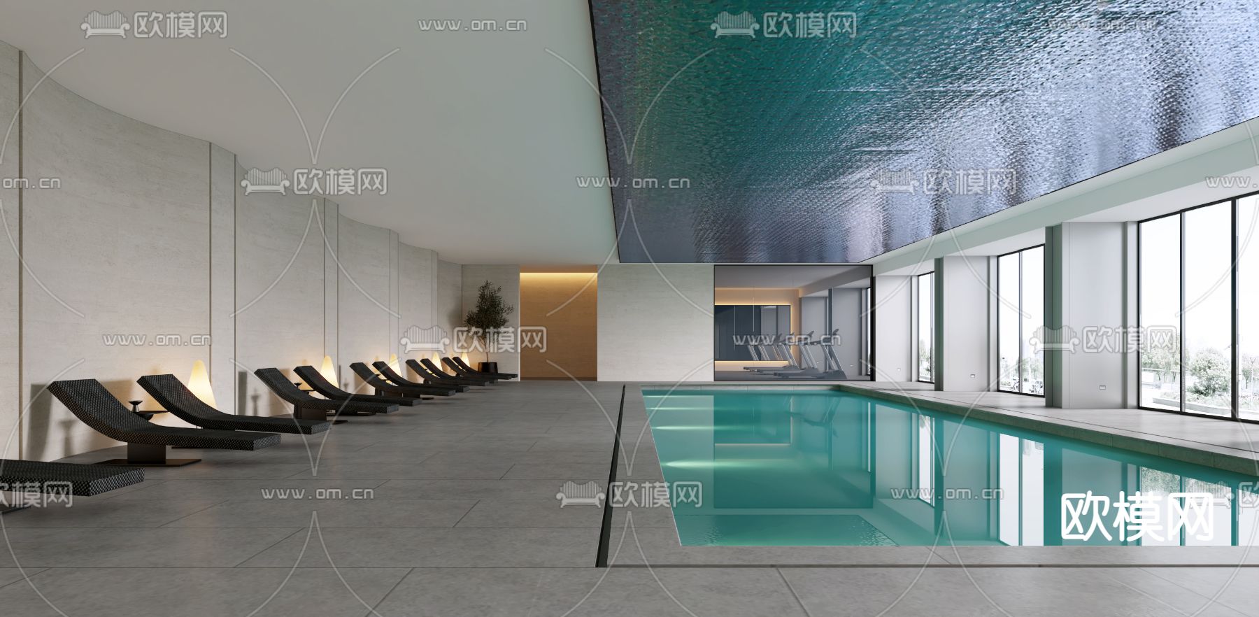 现代室内游泳池3d模型下载