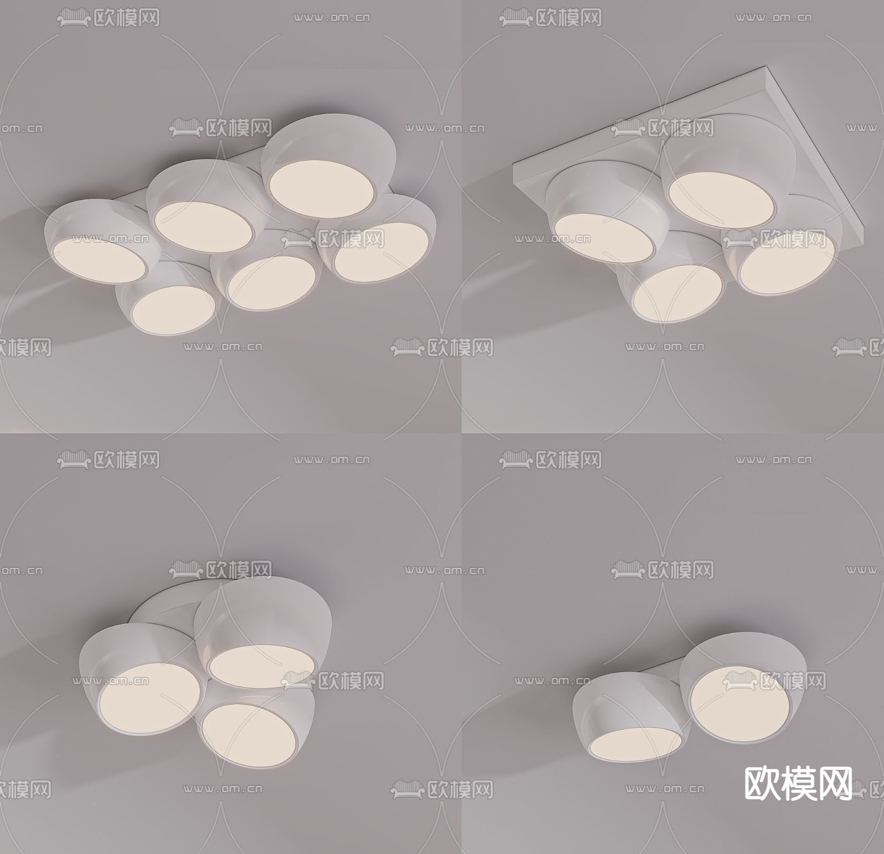 现代多头吸顶灯3d模型下载（渲染图1）