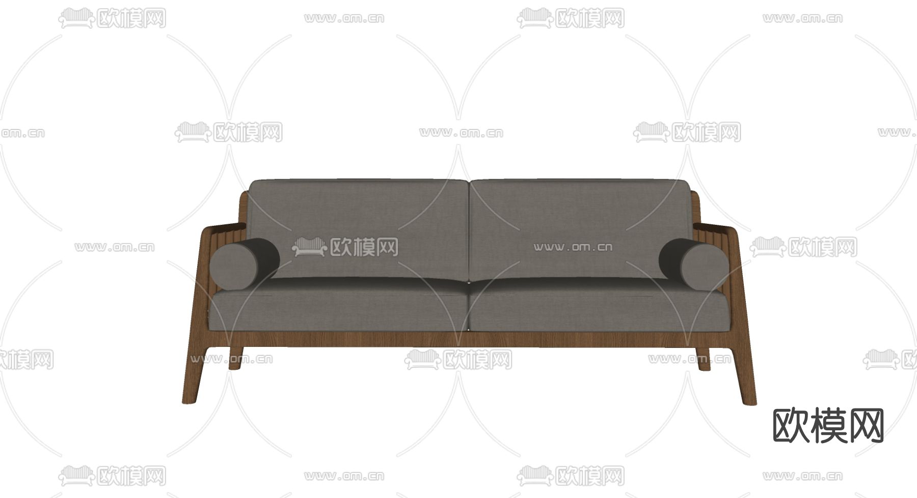 新中式布艺双人沙发su模型