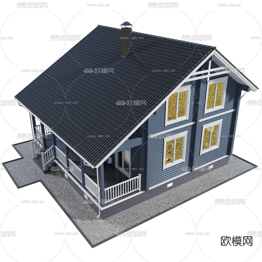 美式别墅外观3d模型下载（渲染图3）