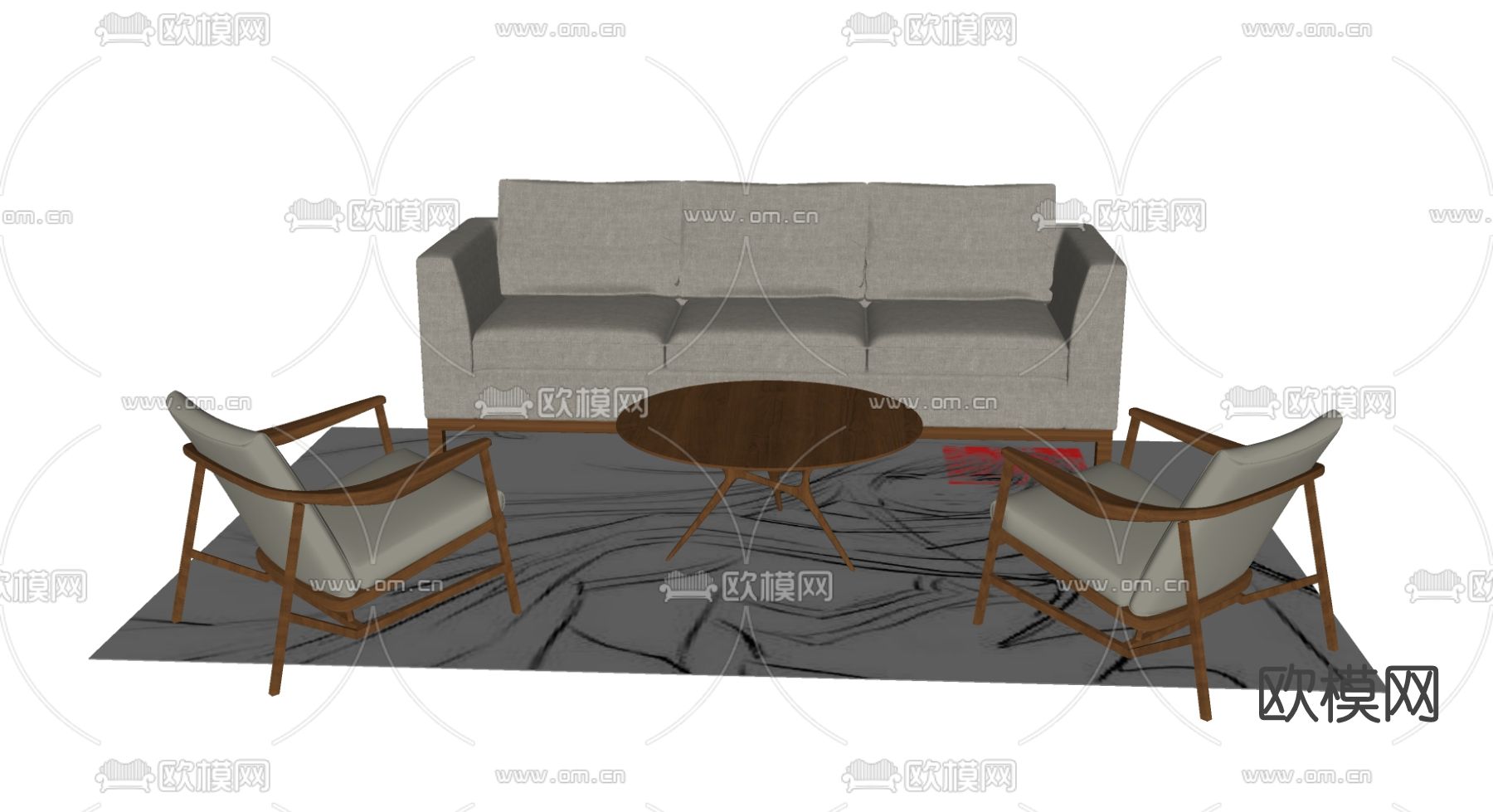 新中式布艺沙发组合su模型下载（渲染图2）