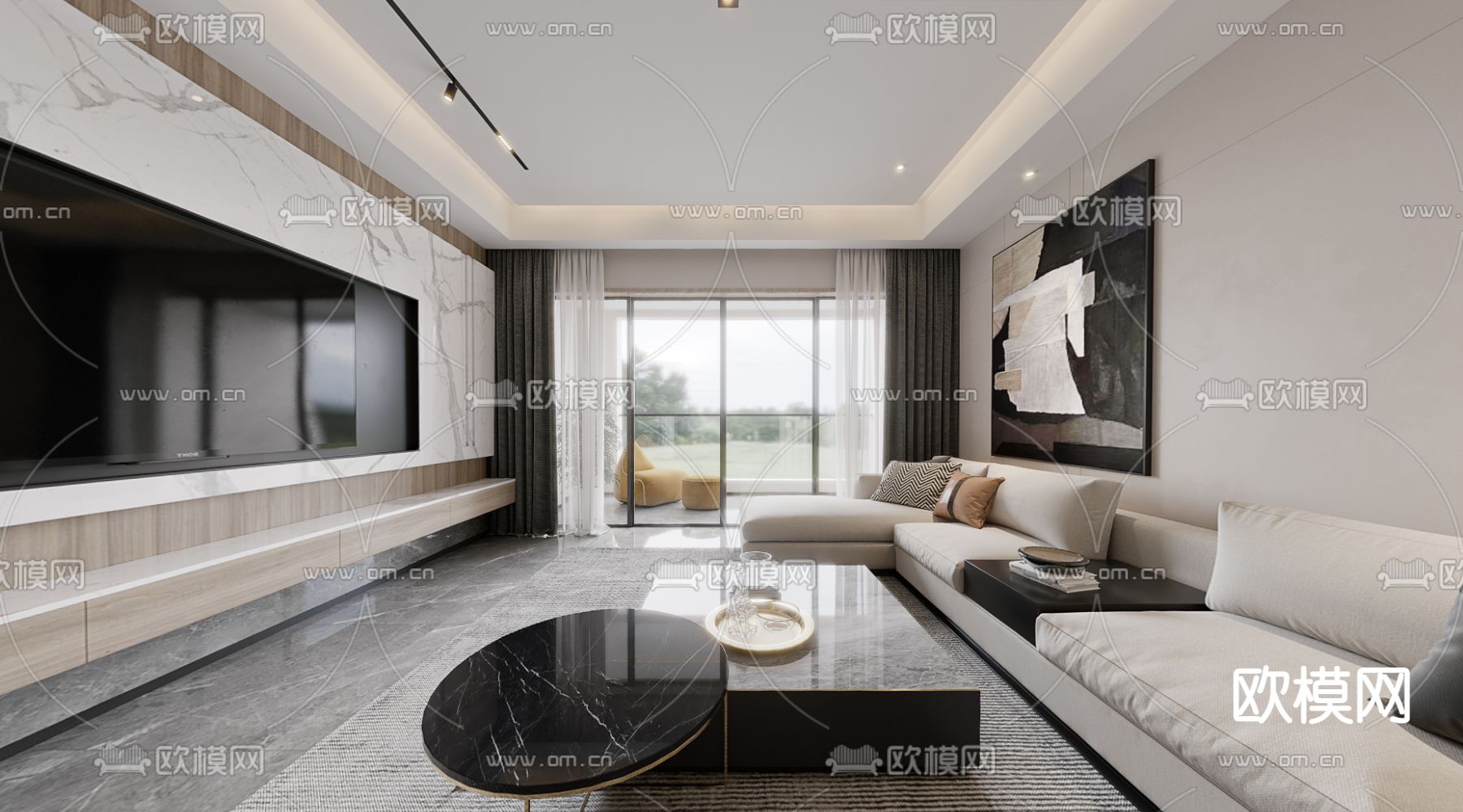 现代轻奢客厅餐厅cr全景3d模型