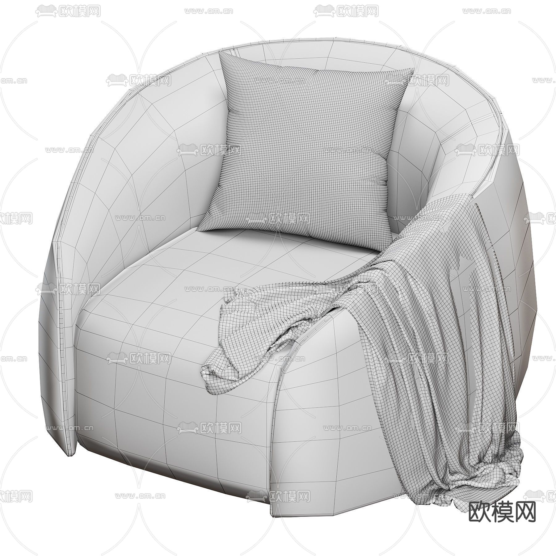现代绒布单人沙发3d模型