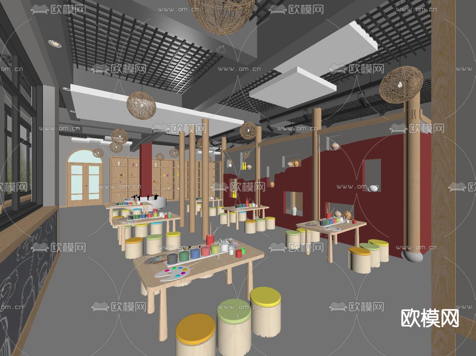 现代幼儿园美术室su模型下载（渲染图4）