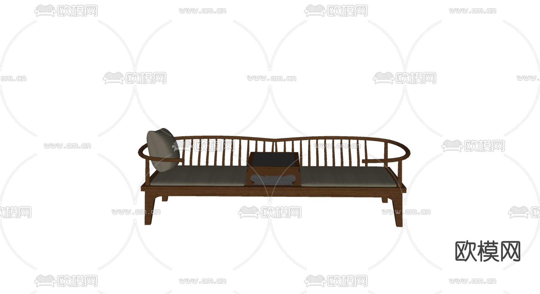 新中式实木双人沙发su模型下载（渲染图2）