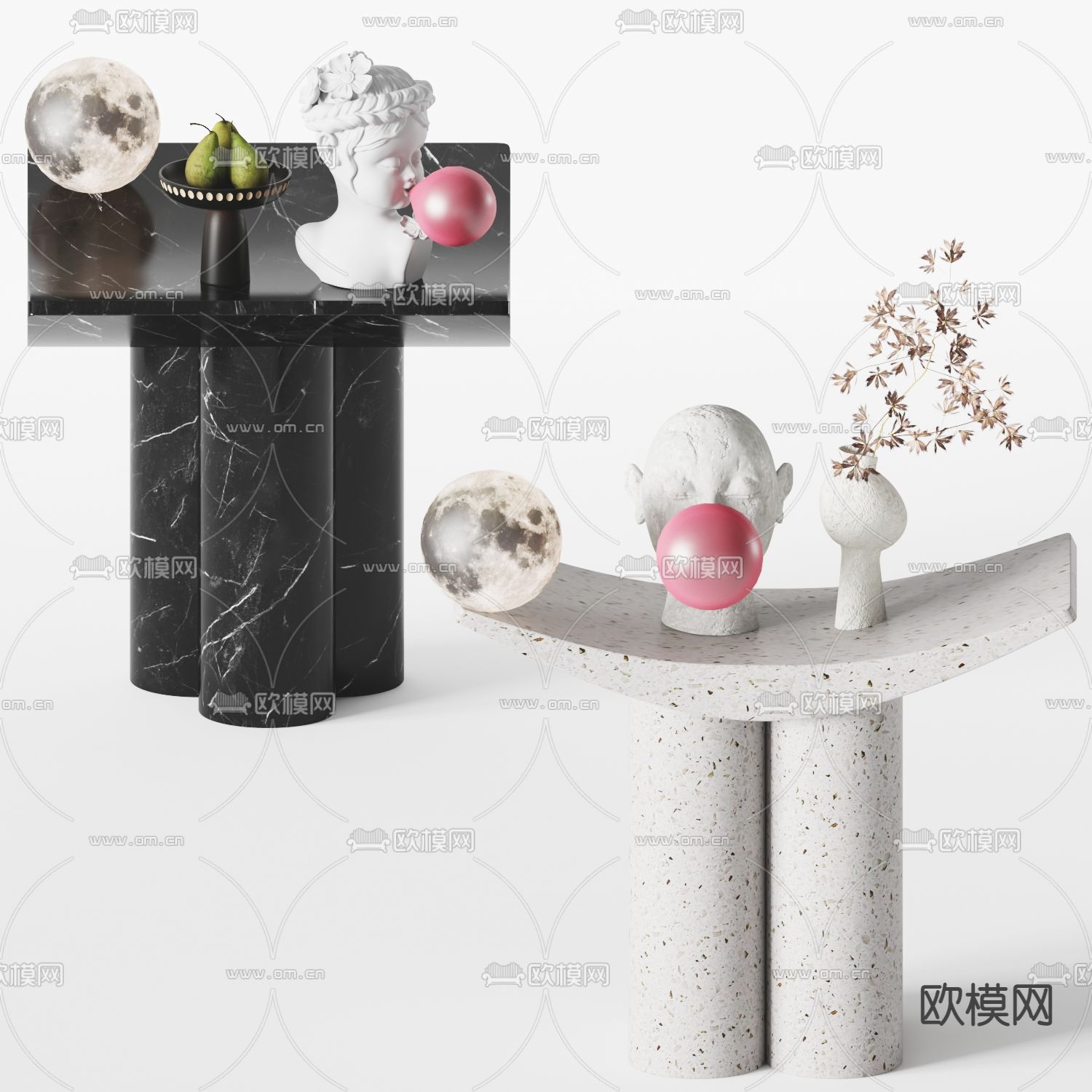 现代大理石边几3d模型