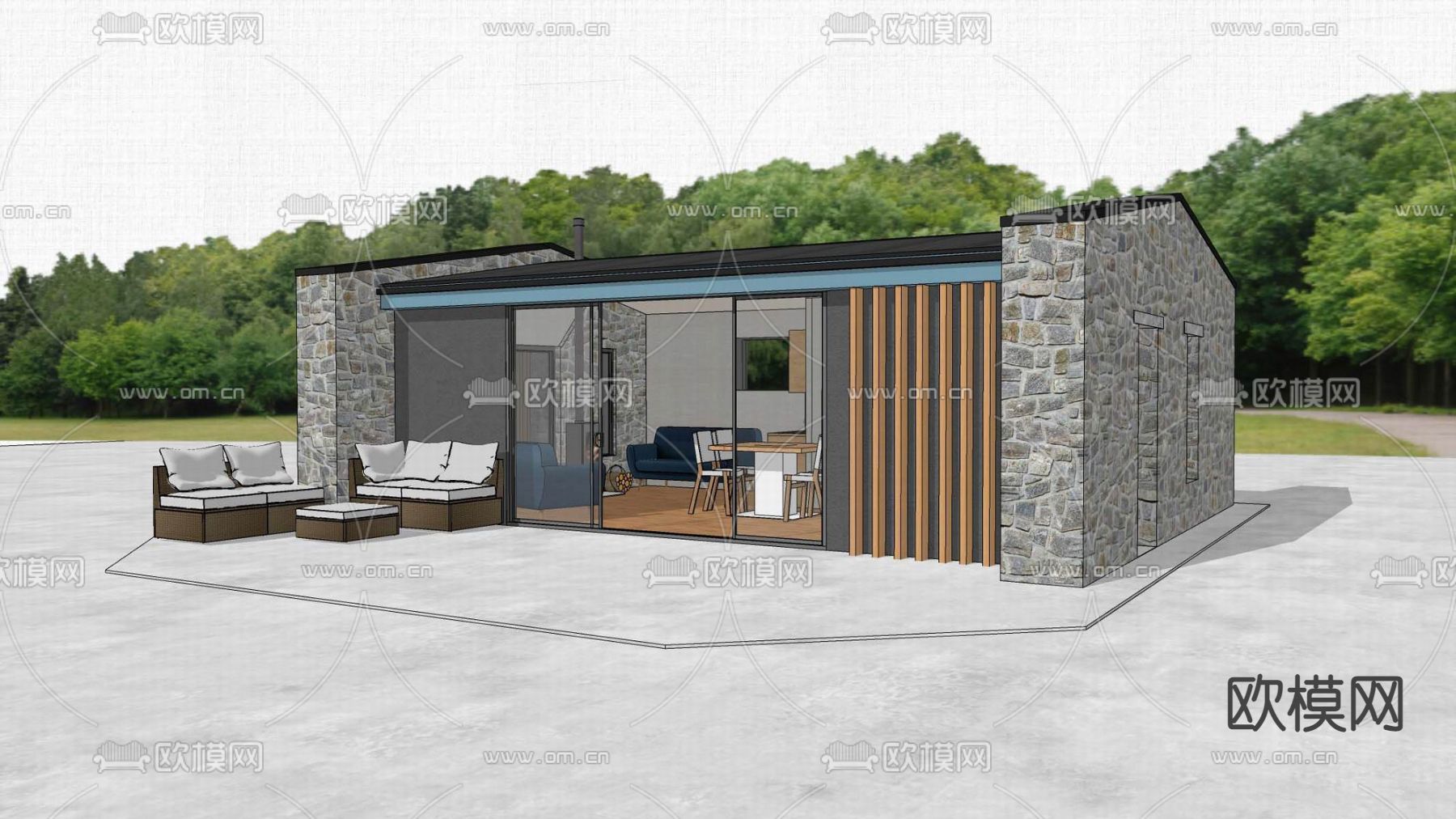 现代民宿建筑su模型下载（渲染图2）