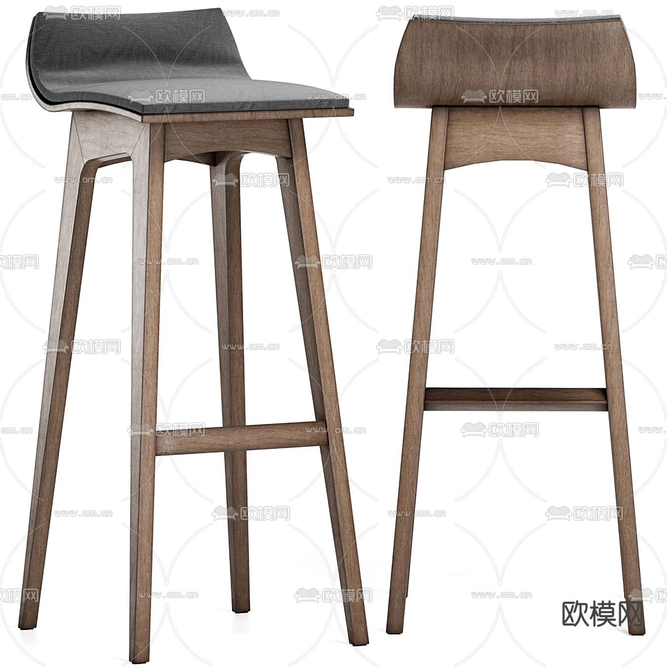 现代实木吧台椅3d模型下载（渲染图1）