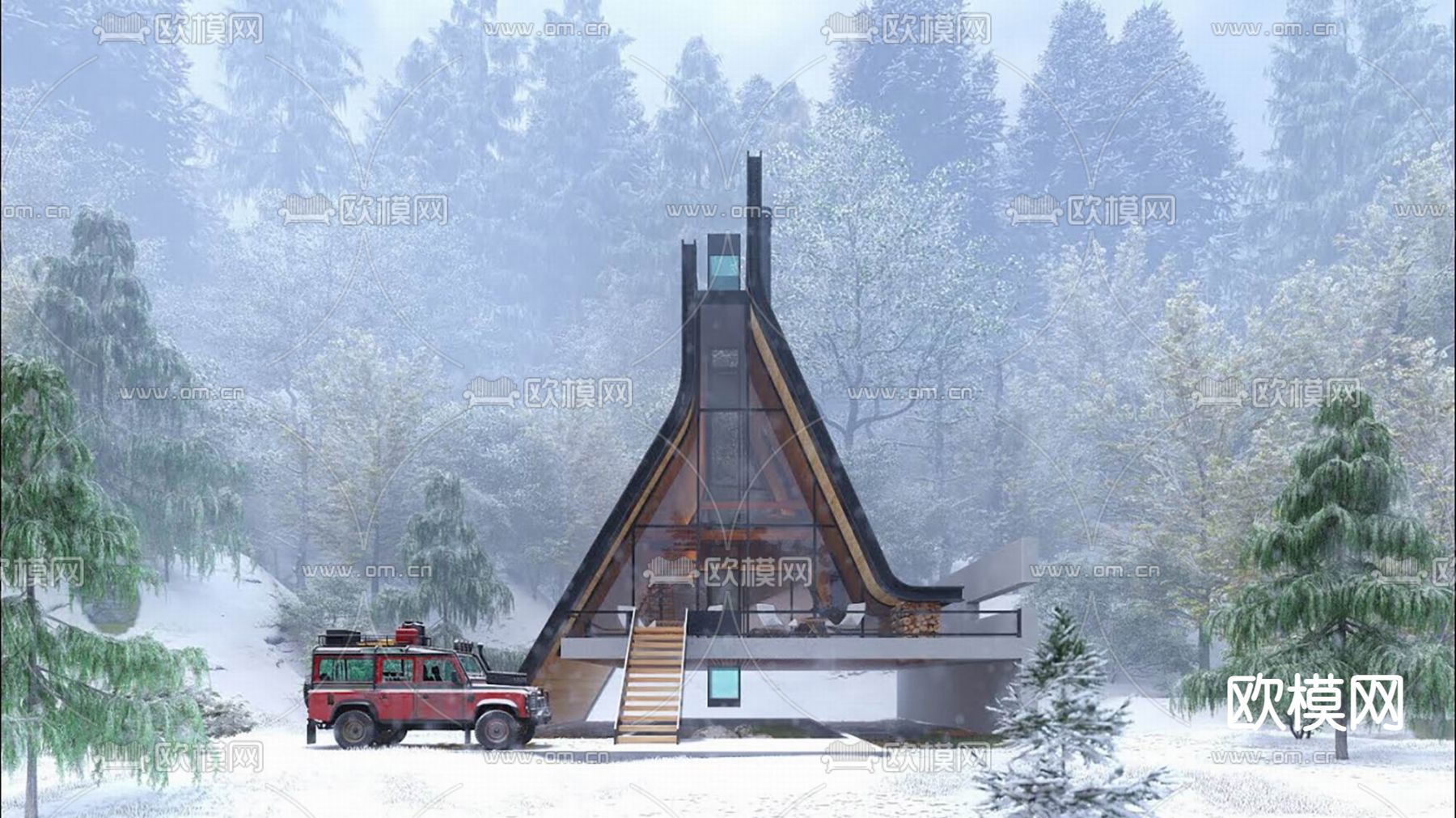 现代民宿建筑su模型下载（渲染图1）