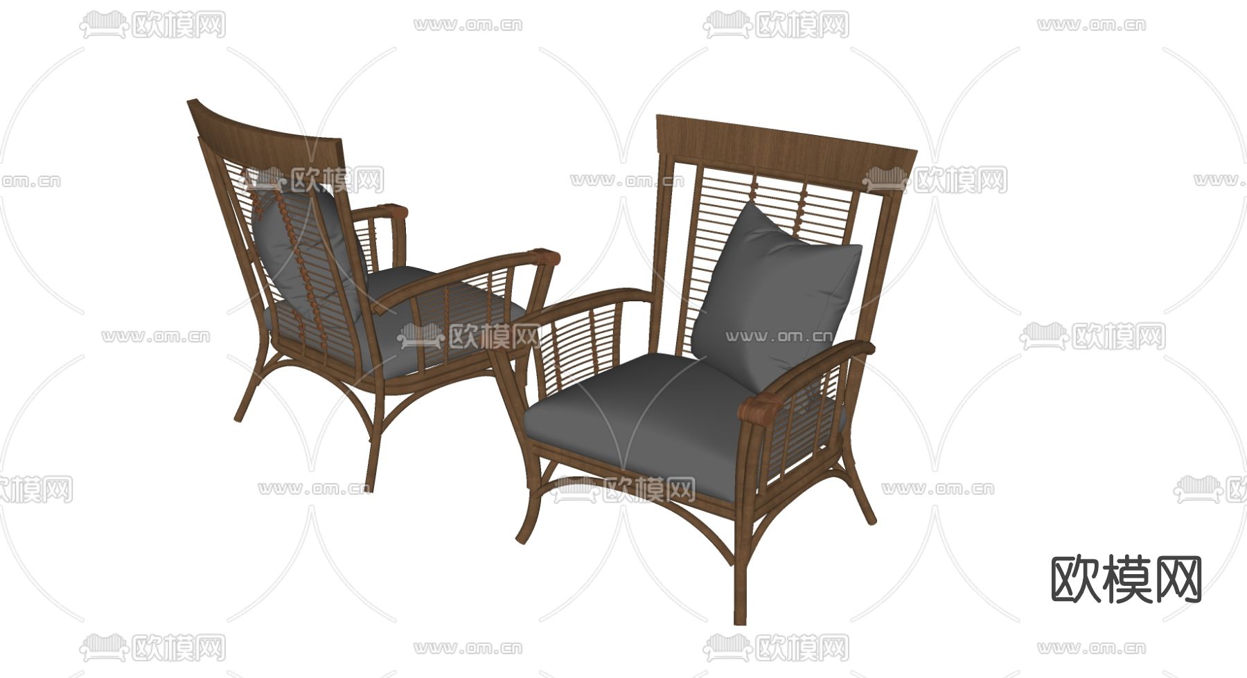 日式藤椅休闲椅su模型下载（渲染图2）