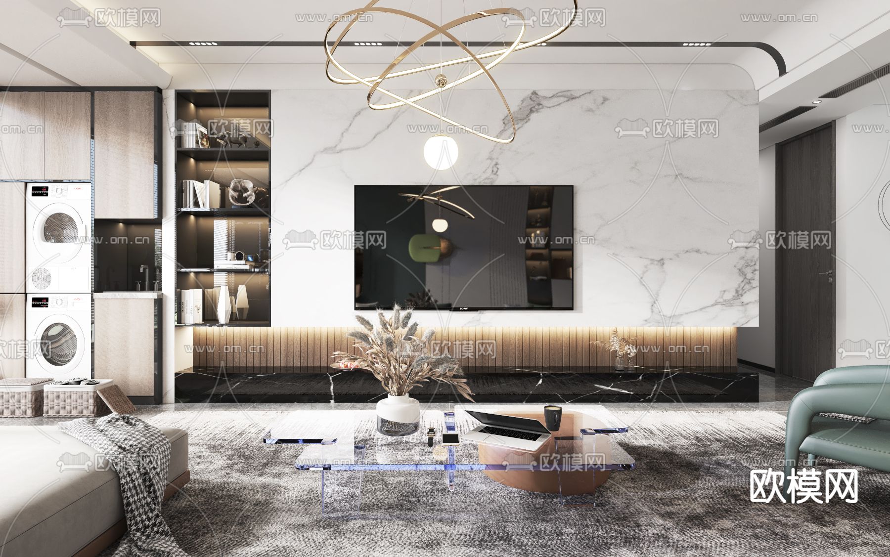 现代轻奢客餐厅3d模型下载（渲染图2）