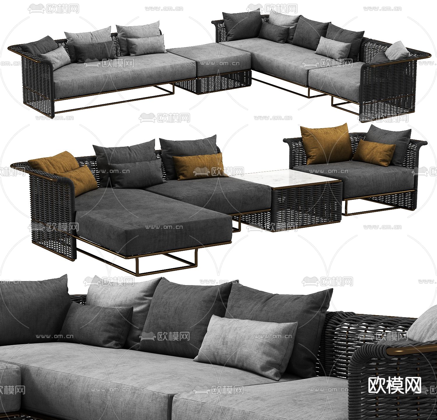 现代藤编转角沙发3d模型下载（渲染图1）