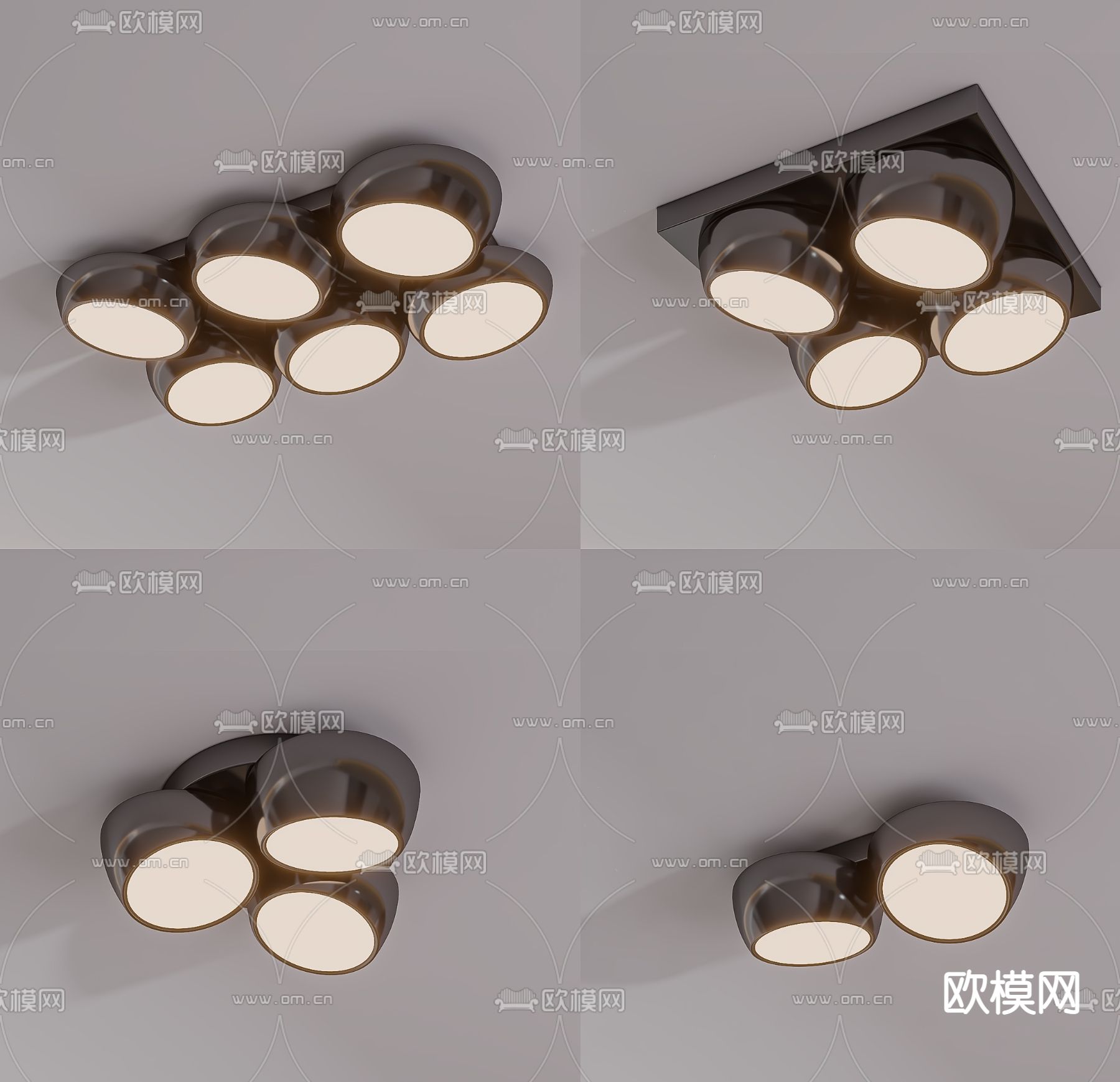 现代多头吸顶灯3d模型下载（渲染图3）