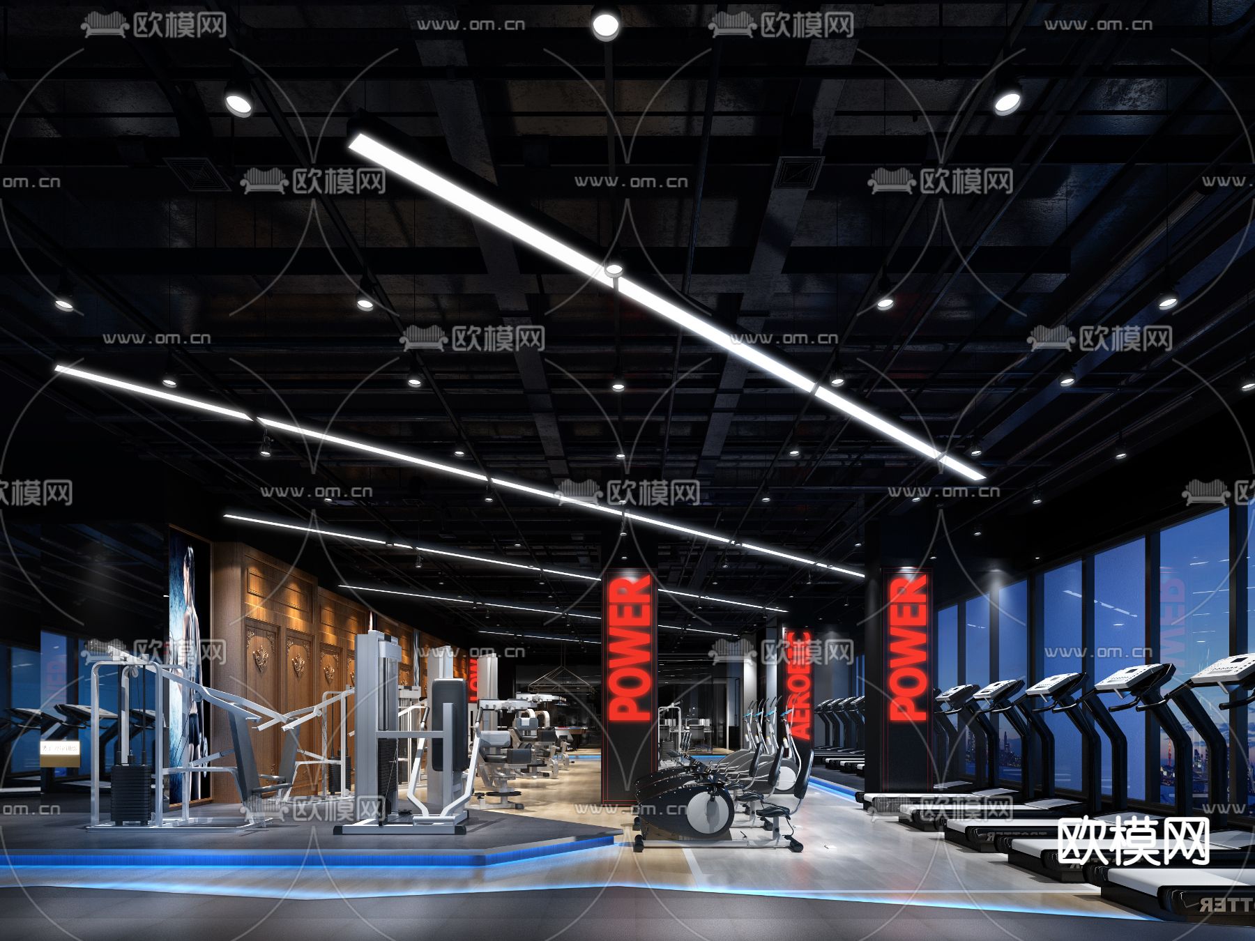 工业风健身房3d模型下载