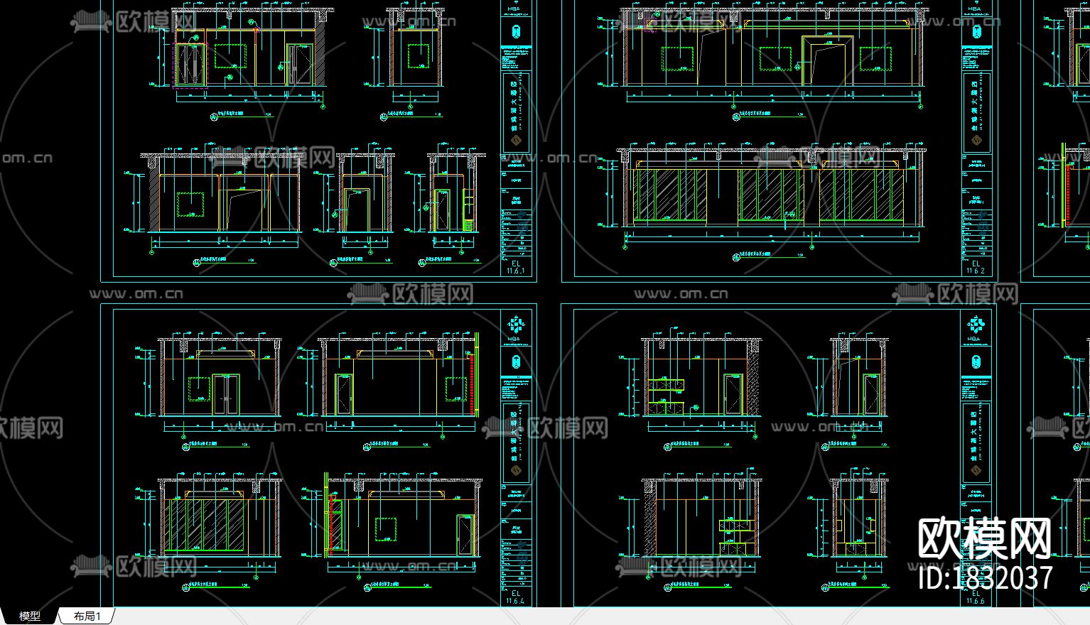 酒店套房cad施工图下载（渲染图1）