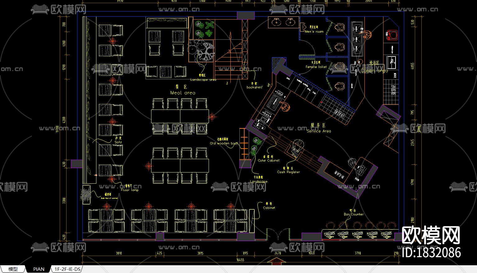 咖啡店cad施工图下载（渲染图1）