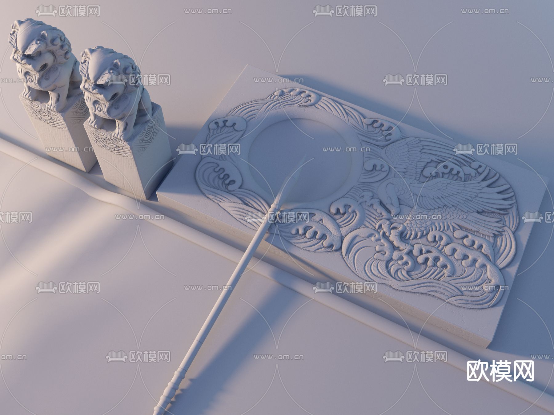 新中式毛笔砚台3d模型